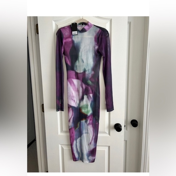 BY.DYLN Phoenix Midi Dress Mesh in Purple Sz XS - Picture 2 of 4